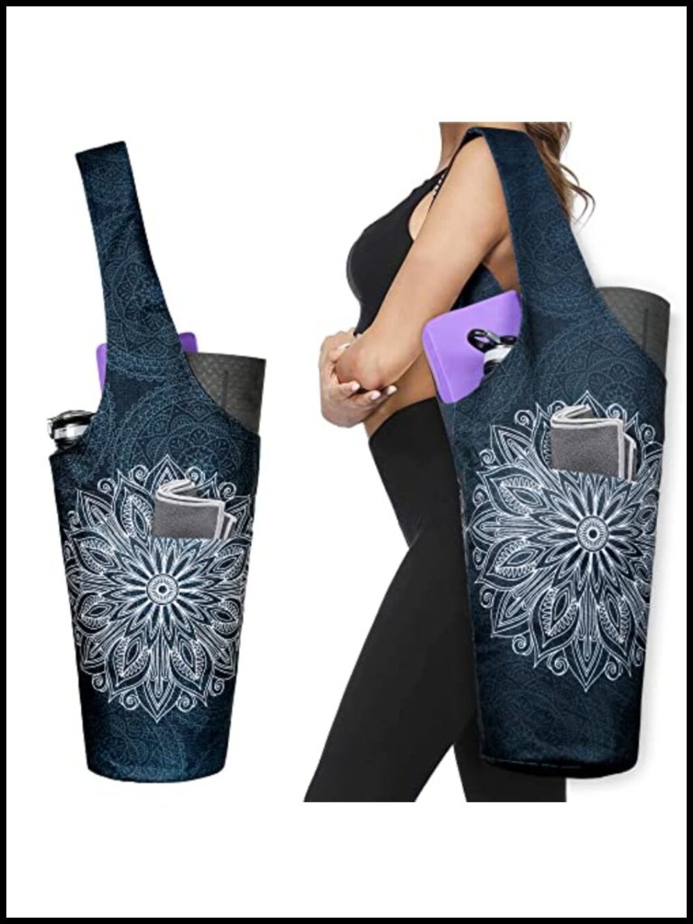 Yoga Mat Bag Long Tote Pockets Polyester Linen Fits Most Mats Carrier